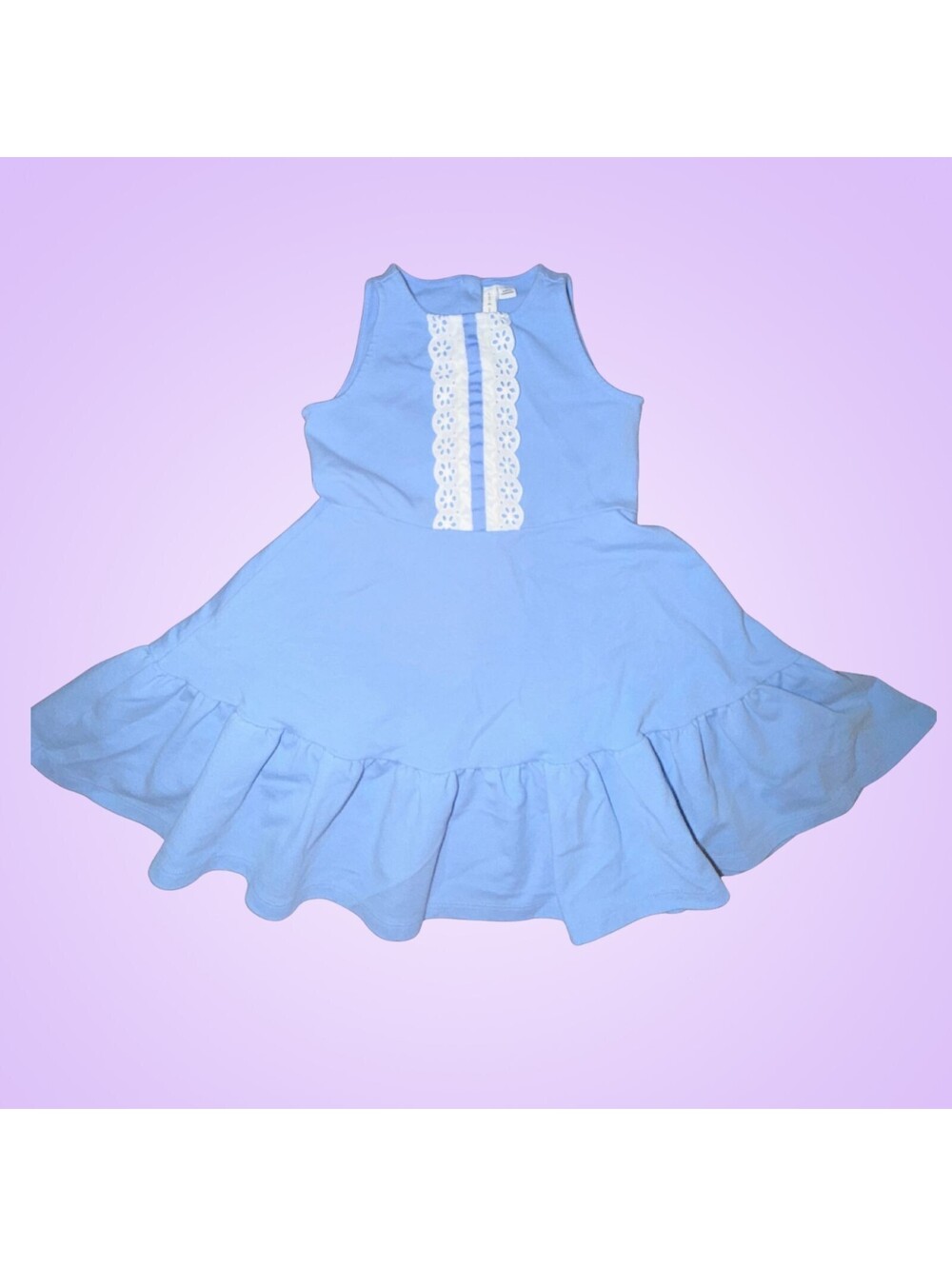 Janie And Jack Girls Light Blue Eyelet Trim Ruffle Hem Play Dress Size 7